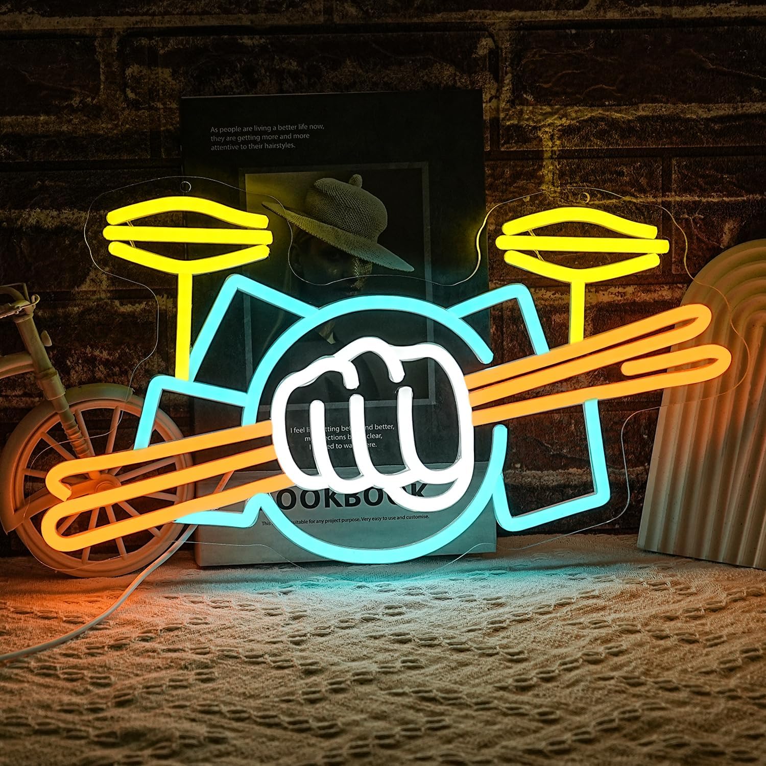 Musical Instrument Set - ドラムセットネオンサインUSB電源式楽器LEDネオンライト、音楽スタジオの壁飾り、ミュージカルショーの壁装飾用