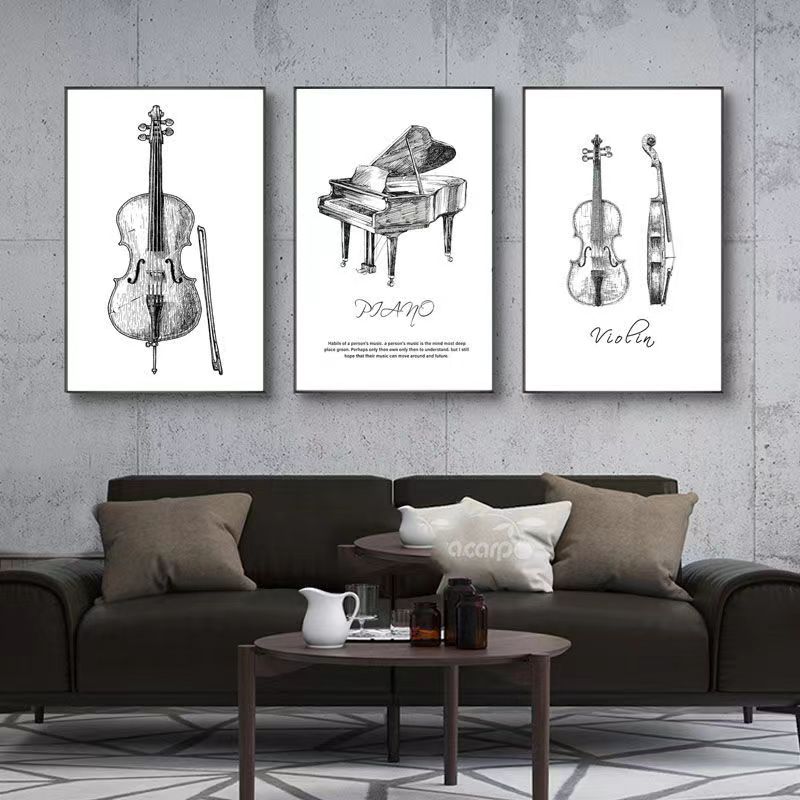 Musical Instrument Photo - キャンバス絵画現代ミニマリストピアノバイオンドラムキット楽器プリント壁ピアノルーム家の装飾壁の装飾