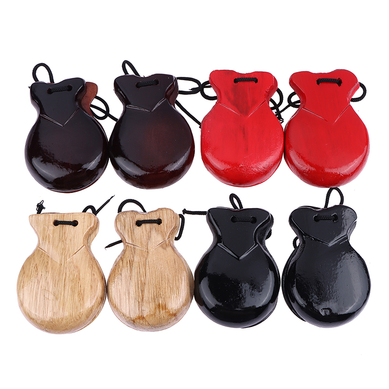 Castanet Flamenco - 2 個の伝統的なカスタネット木製スペインカスタネットフラメンコダンスカスタネット W ストリングハンドクラッパー子供打楽器