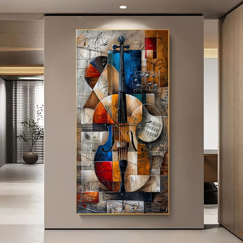 Musical Instrument Photo - 現代抽象チェロポスタープリント落書き幾何学楽器キャンバス絵画壁アート画像リビングルーム家の装飾