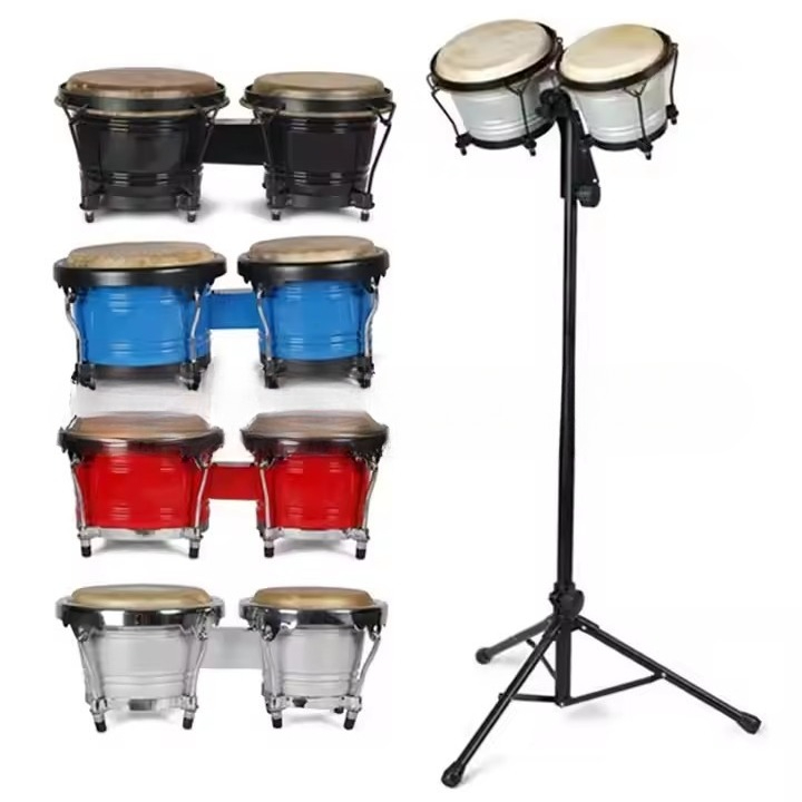 プロ仕様ボンゴタンバリン スタンドセット付き ドラムセット  - Bongo Drum Set のレビューと価格