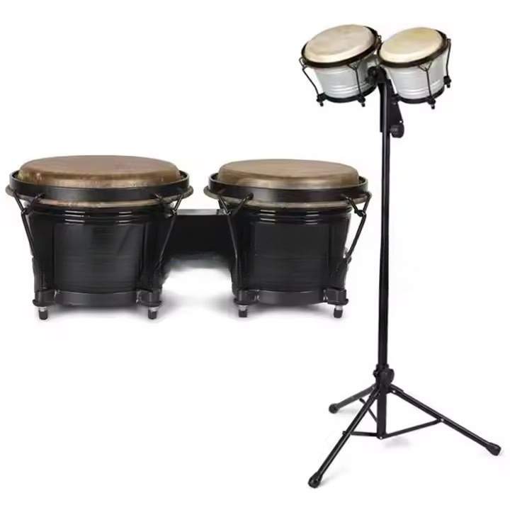 プロ仕様ボンゴタンバリン スタンドセット付き ドラムセット  - Bongo Drum Set のレビューと価格