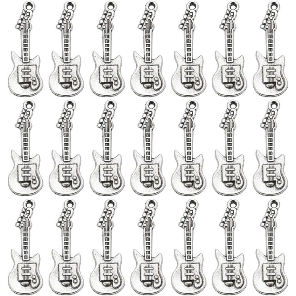 楽器用ヴィンテージギターチャーム,小さなアンティークシルバー - Musical Instrument Guitar のレビューと価格