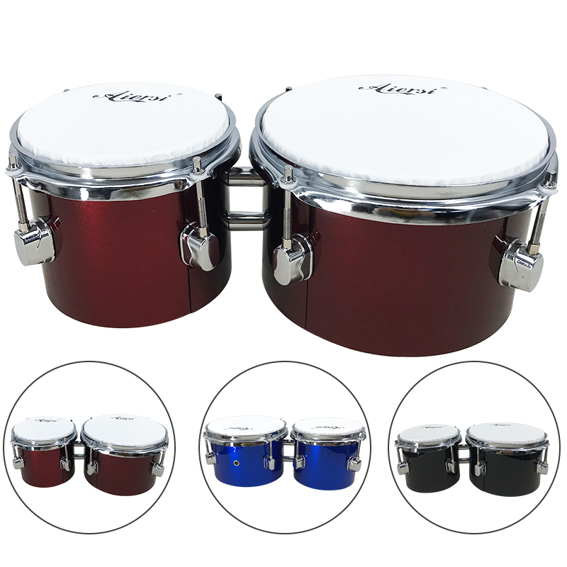 青色のカスタムブランド製6/8インチメープルウッドボンゴドラ - Bongo Drum Set のレビューと価格